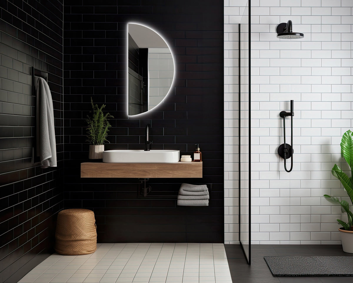 Miroir de salle de bain demi-cercle avec éclairage LED