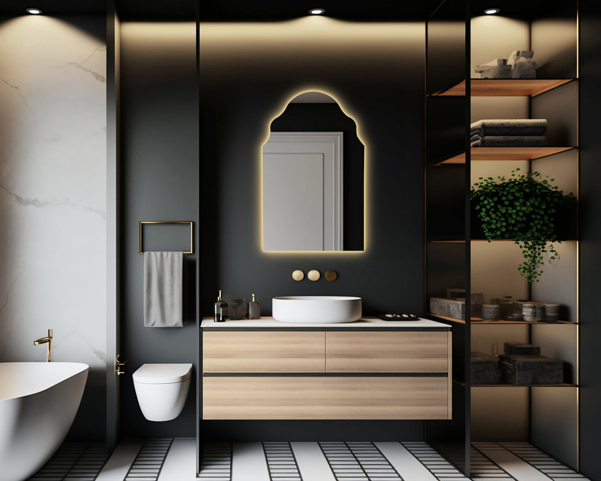 Miroir mural arqué avec éclairage LED