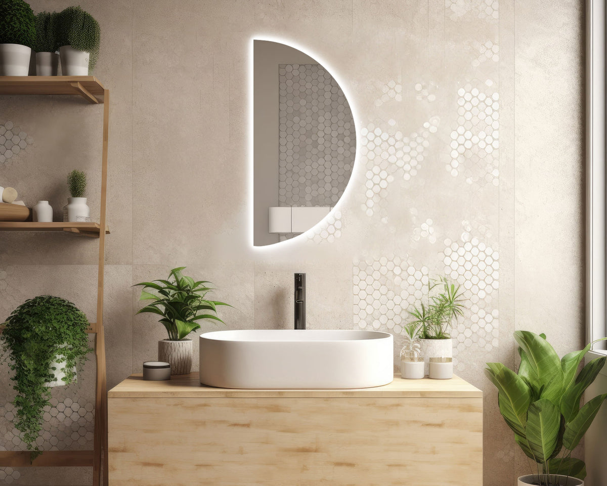 Miroir de salle de bain demi-cercle avec éclairage LED