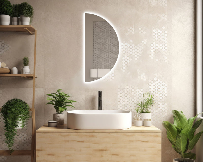 Miroir de salle de bain demi-cercle avec éclairage LED