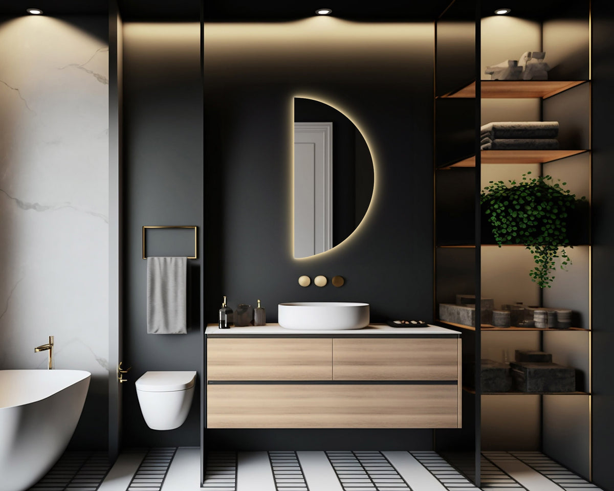 Miroir de salle de bain demi-cercle avec éclairage LED