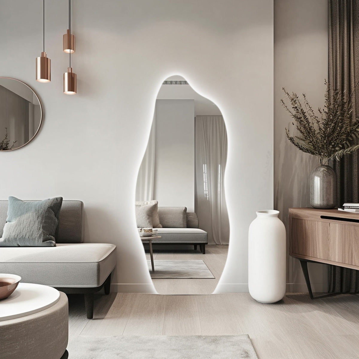 Miroir lumineux LED pleine longueur asymétrique