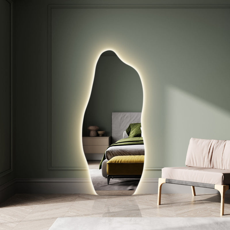 Miroir lumineux LED pleine longueur asymétrique