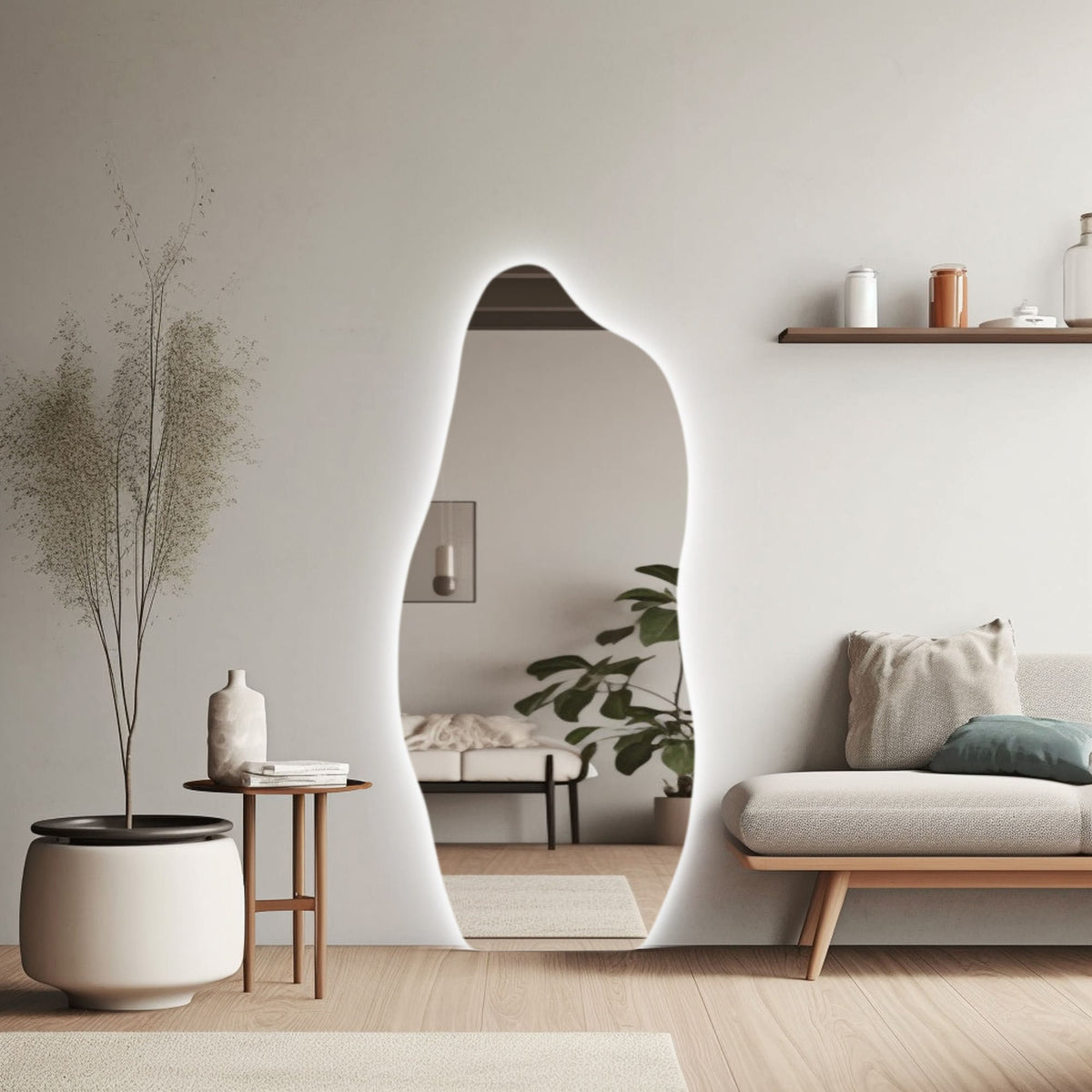 Miroir lumineux LED pleine longueur asymétrique