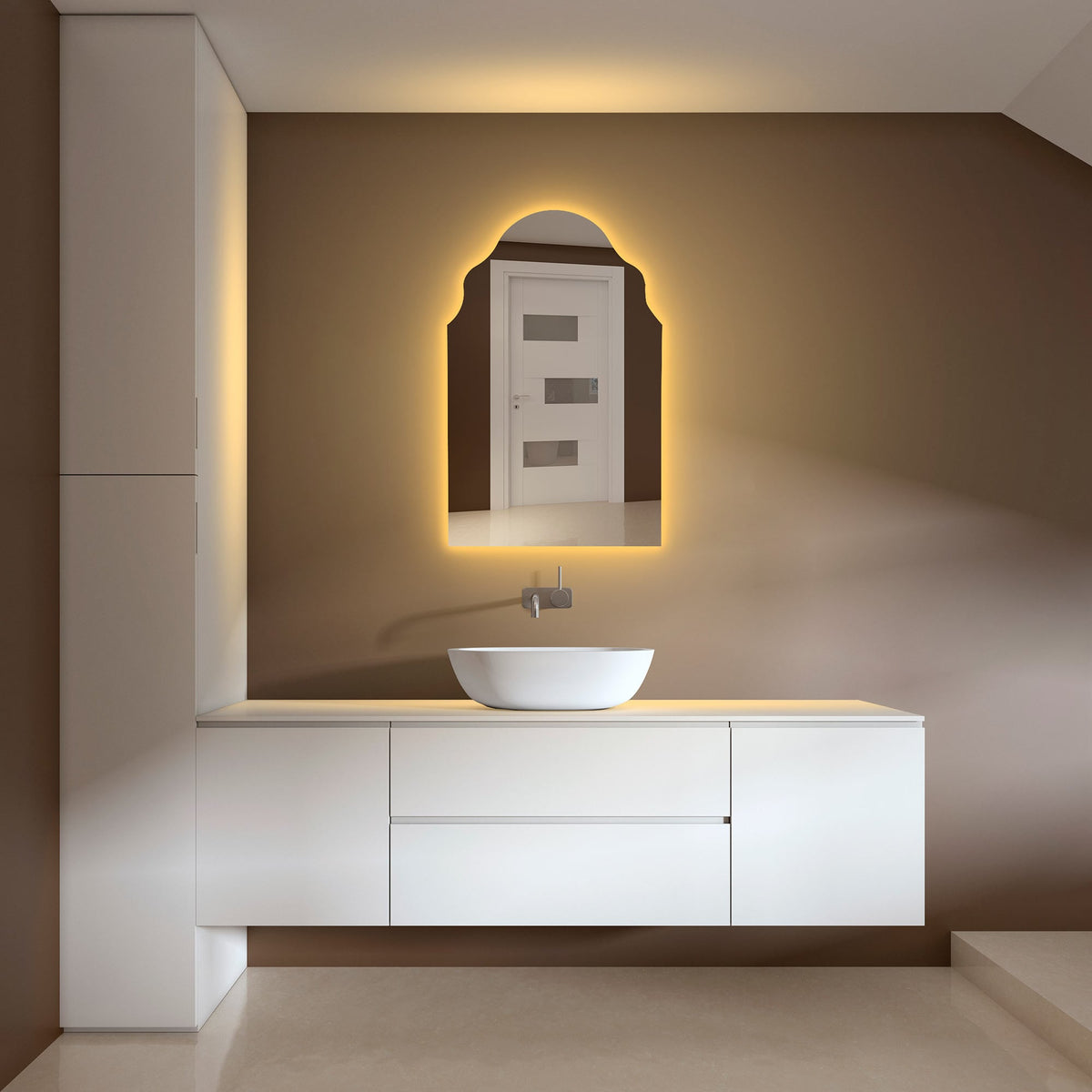 Miroir mural arqué avec éclairage LED