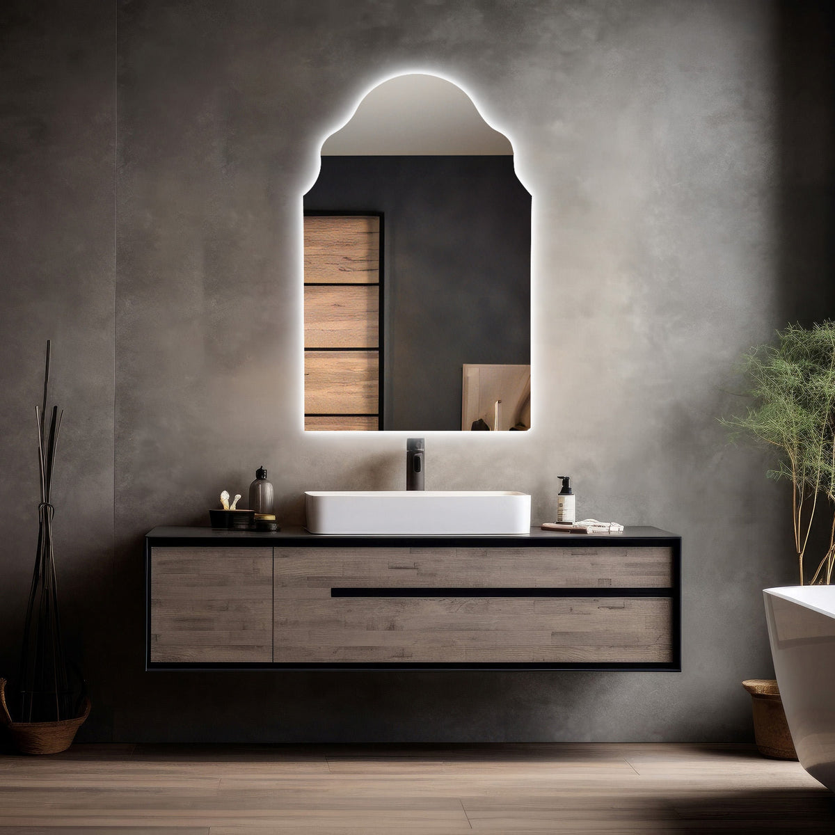 Miroir mural arqué avec éclairage LED