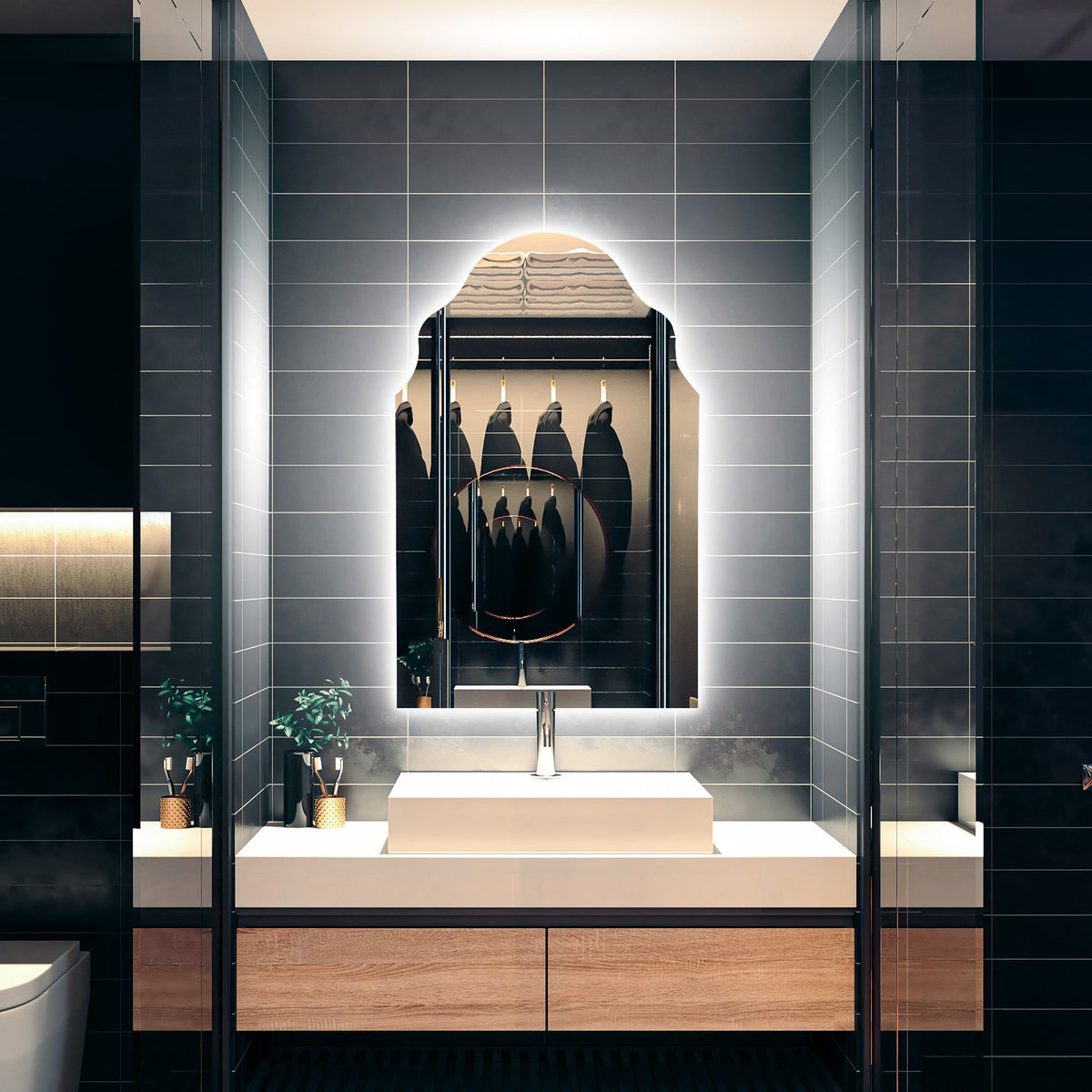 Miroir mural arqué avec éclairage LED