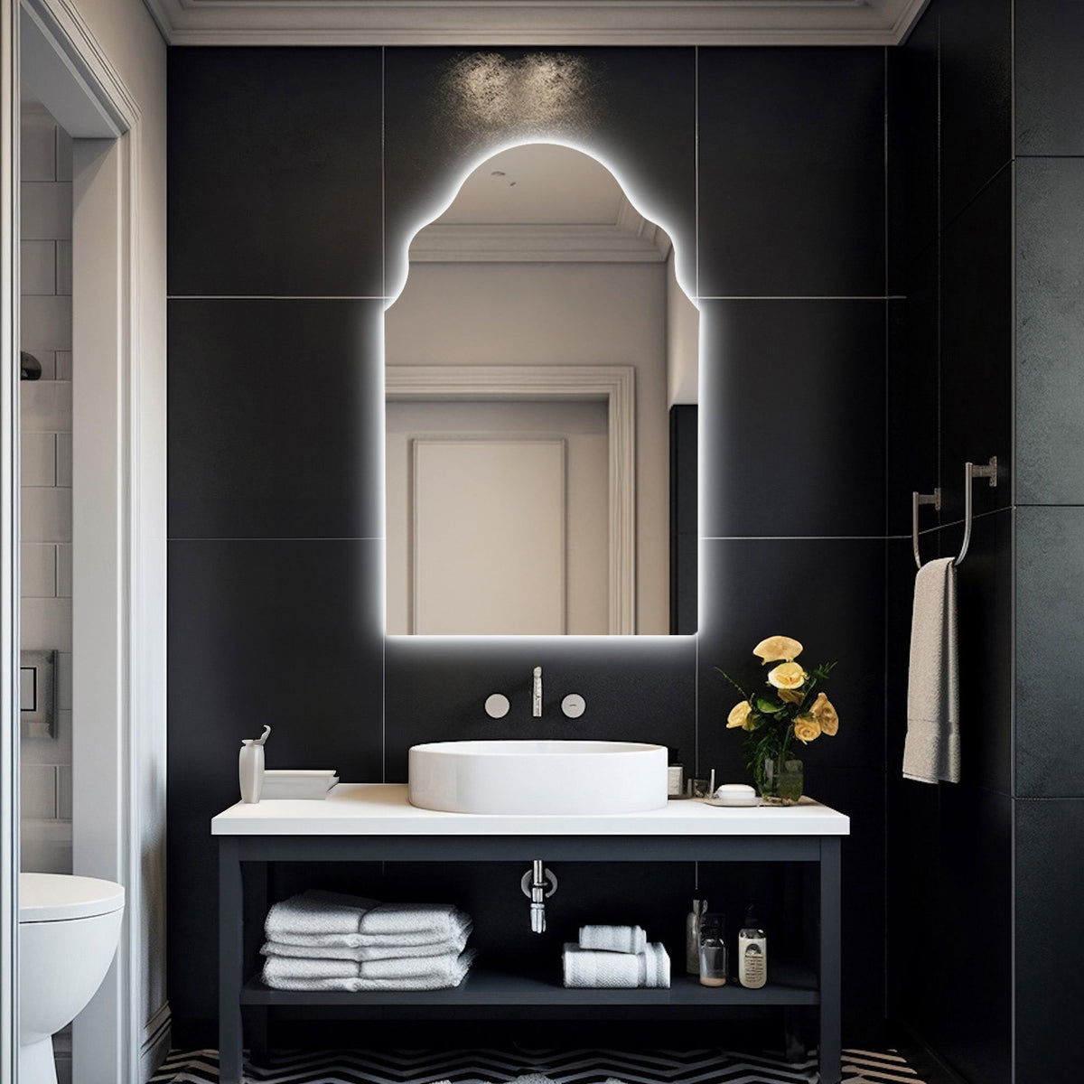 Miroir mural arqué avec éclairage LED