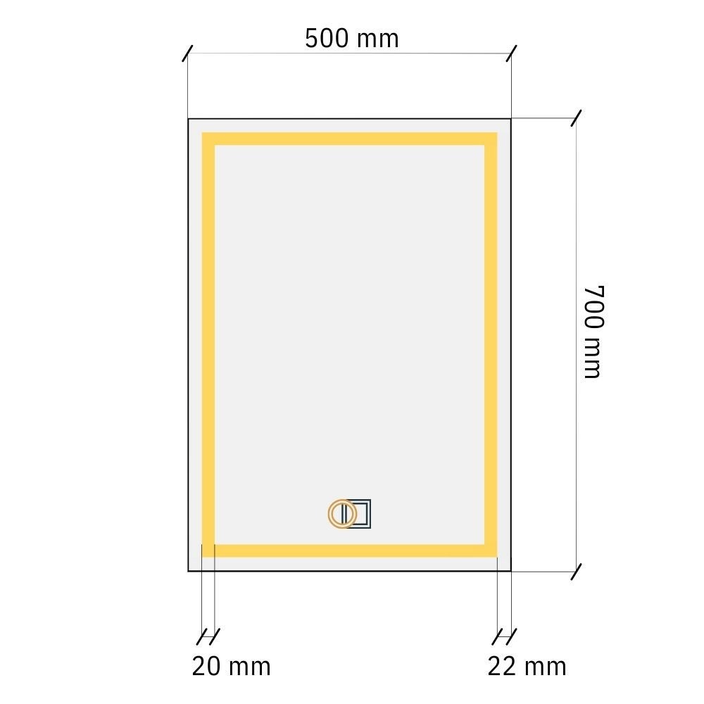 Miroir rectangulaire à LED avec éclairage frontal