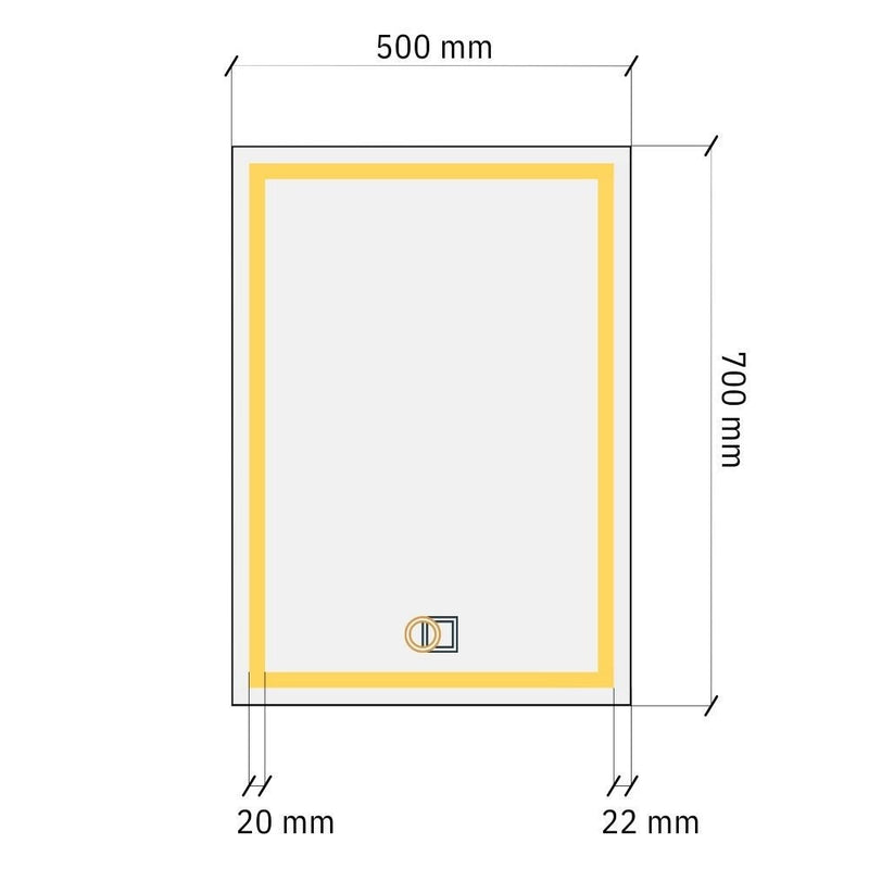 Miroir rectangulaire à LED avec éclairage frontal