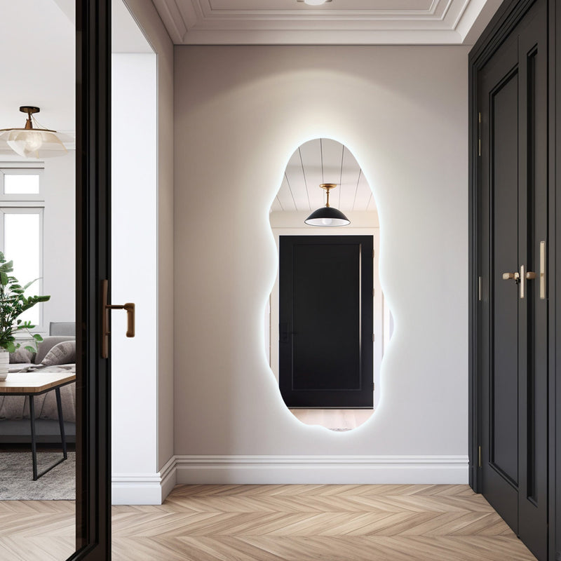 Grand miroir mural asymétrique avec lumières