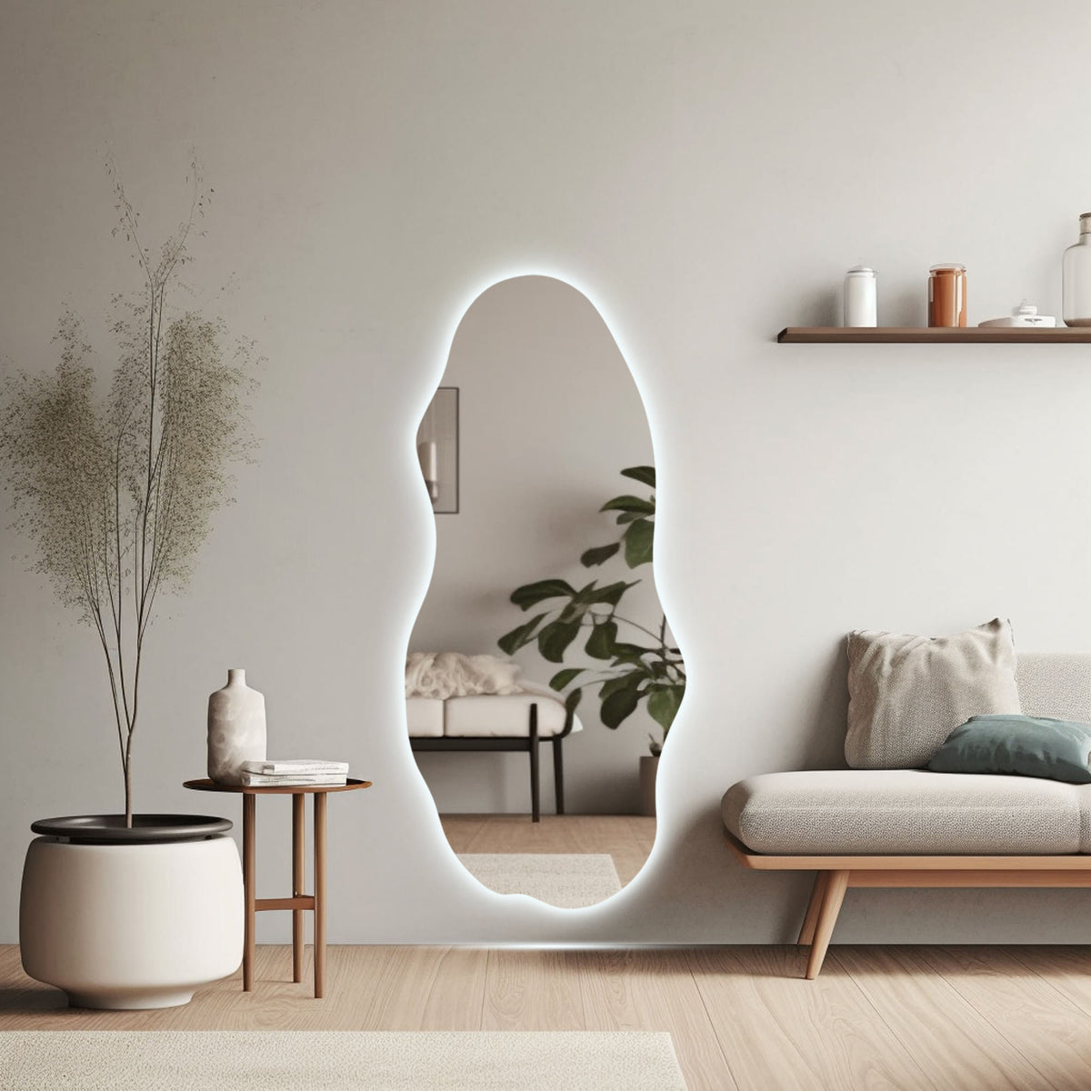Grand miroir mural asymétrique avec lumières