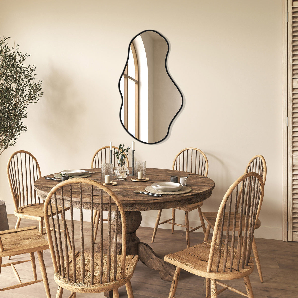 Miroir décoratif mural ondulé en Skaï noir