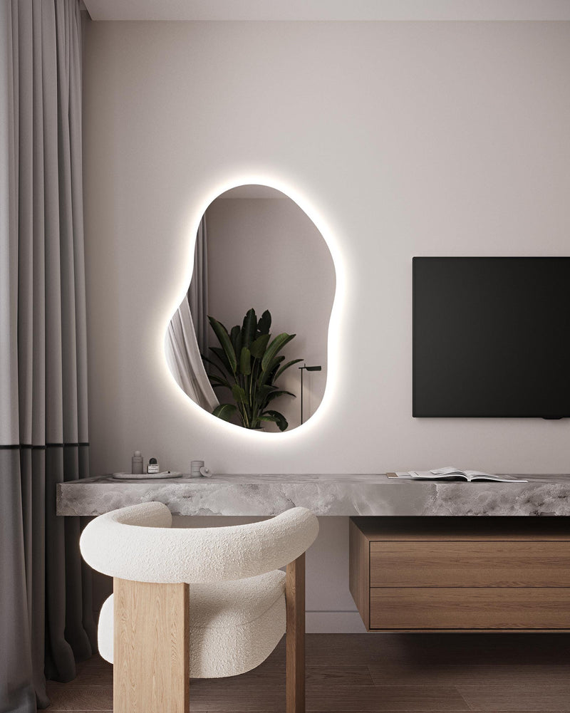 Miroir de salle de bain rétroéclairé LED irrégulier
