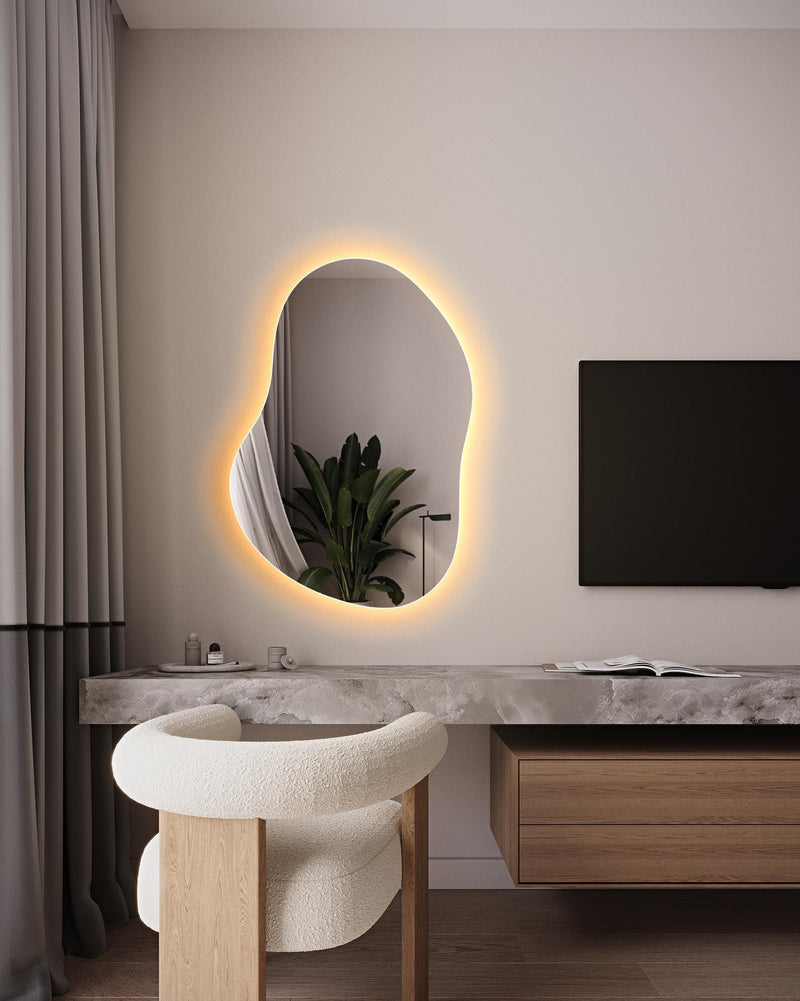 Miroir de salle de bain rétroéclairé LED irrégulier