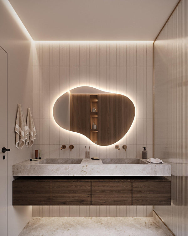 Miroir de salle de bain rétroéclairé LED irrégulier