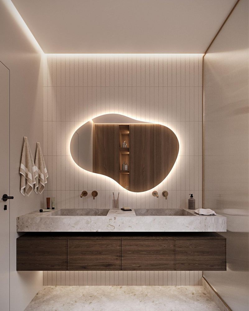 Miroir de salle de bain rétroéclairé LED irrégulier