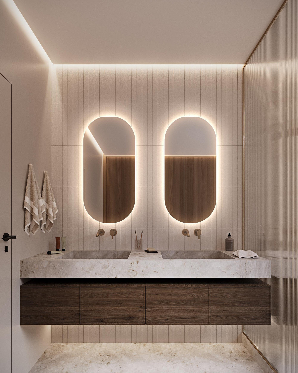 2 Miroir de salle de bain avec éclairage LED format ovale