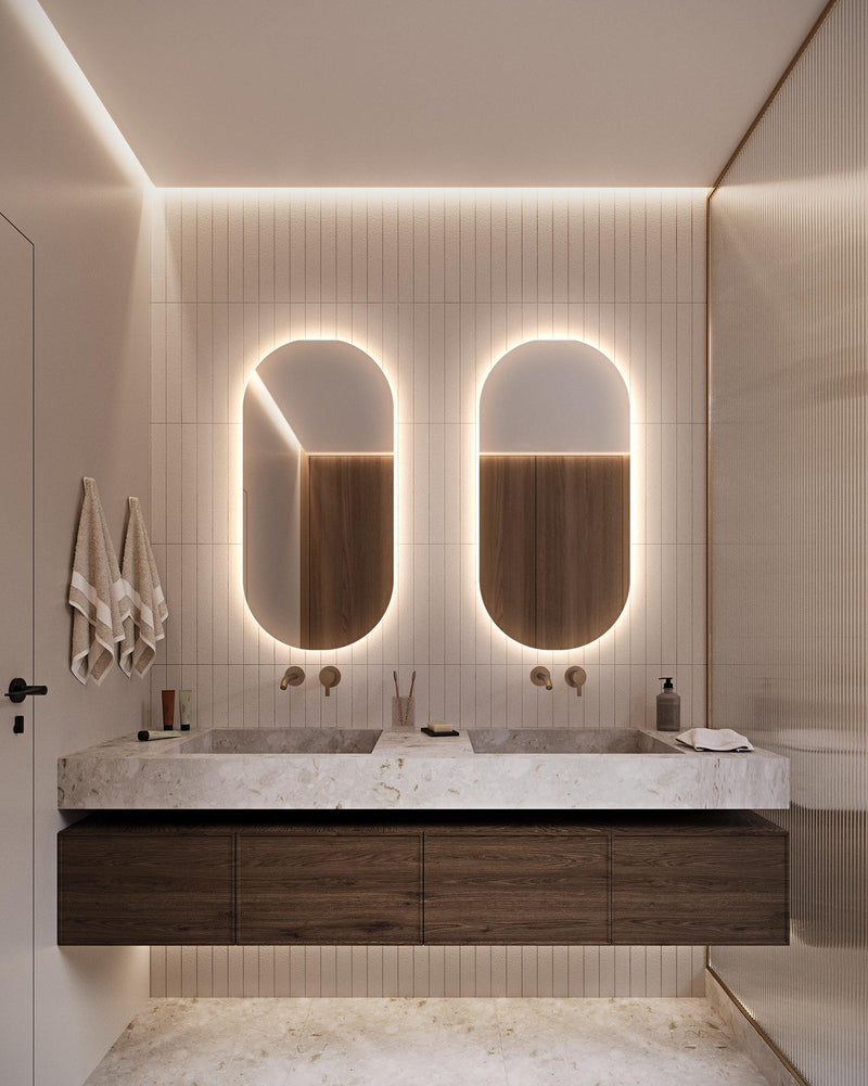 2 Miroir de salle de bain avec éclairage LED format ovale