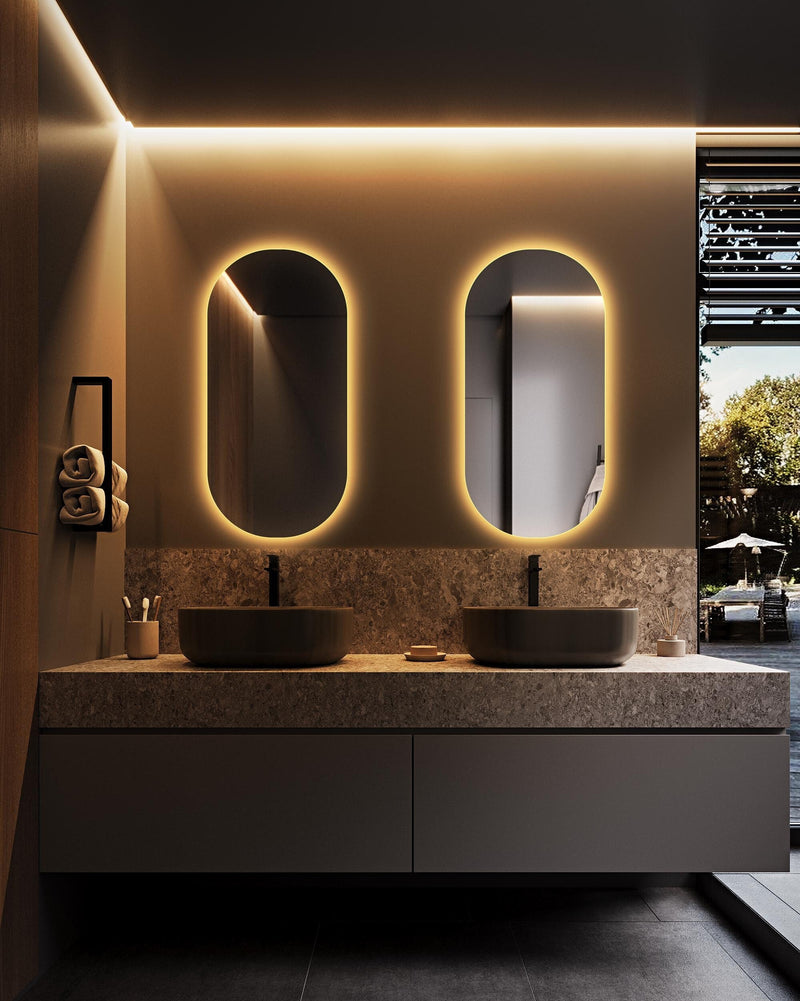 2 Miroir de salle de bain avec éclairage LED format ovale