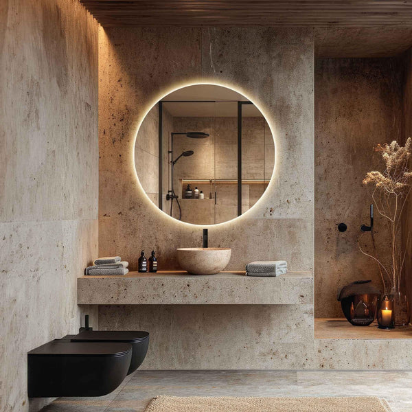 Miroir de salle de bain et lavabo LED sablé laser Swirl