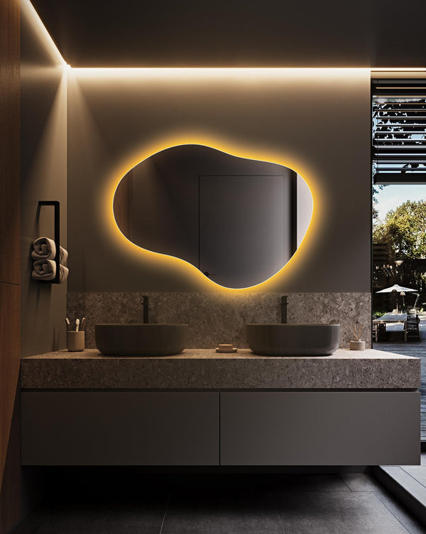 Miroir de salle de bain rétroéclairé LED irrégulier