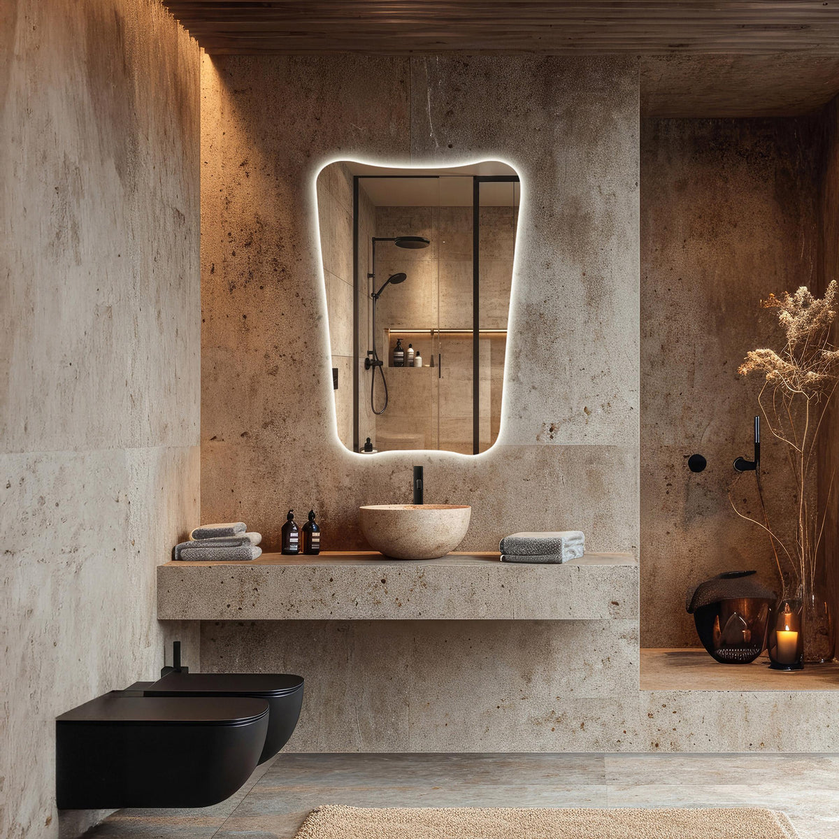 Miroir de salle de bain éclairé par LED, design esthétique