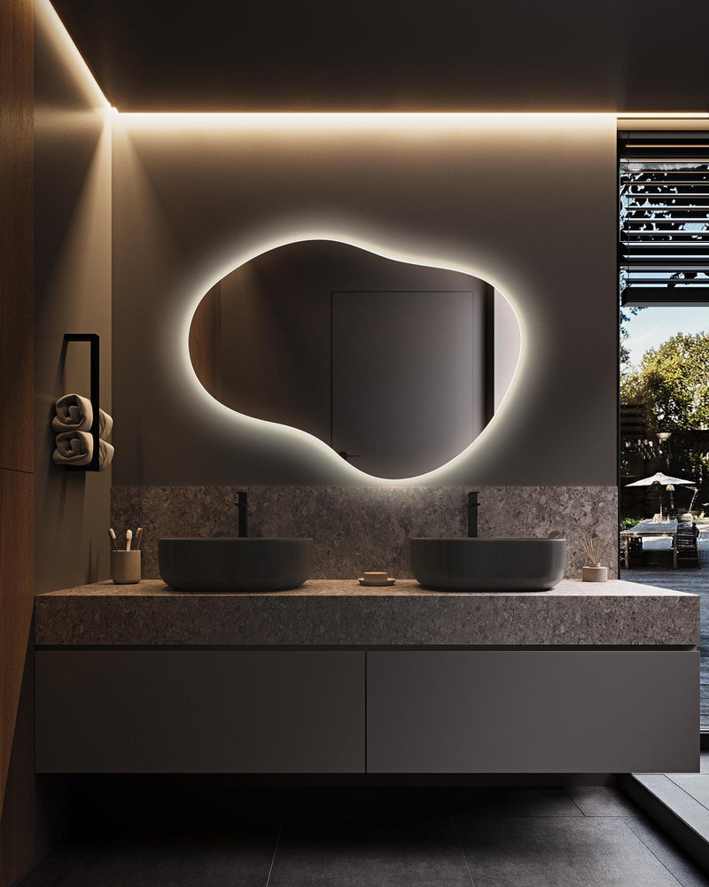 Miroir de salle de bain rétroéclairé LED irrégulier