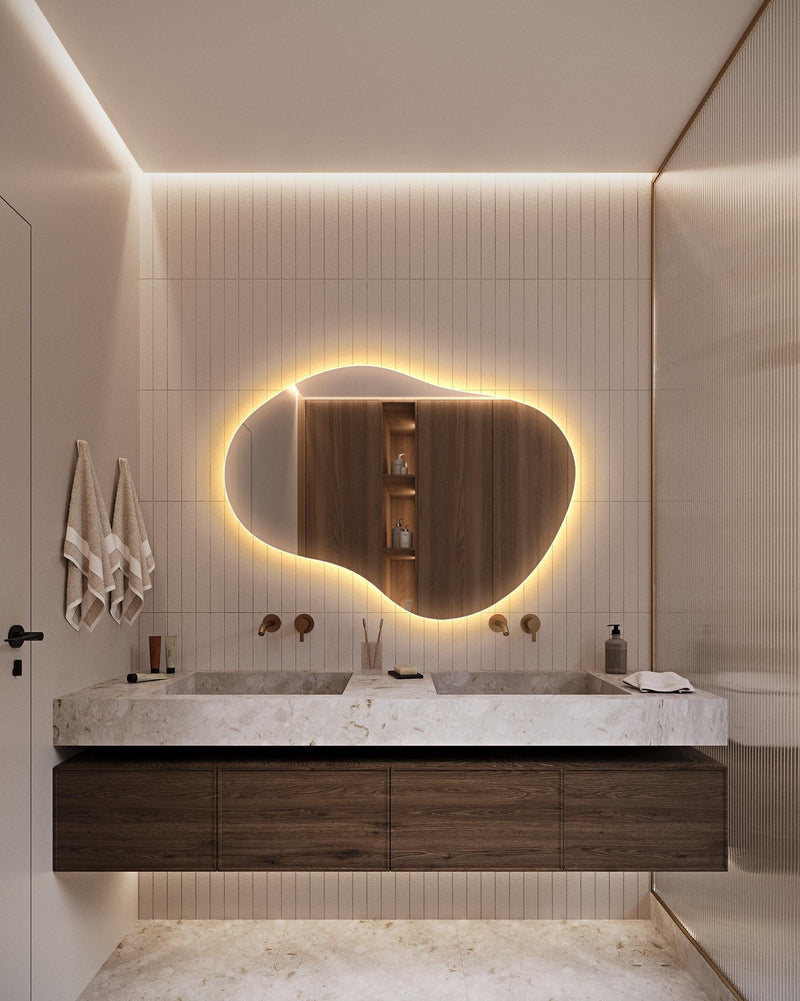 Miroir de salle de bain rétroéclairé LED irrégulier