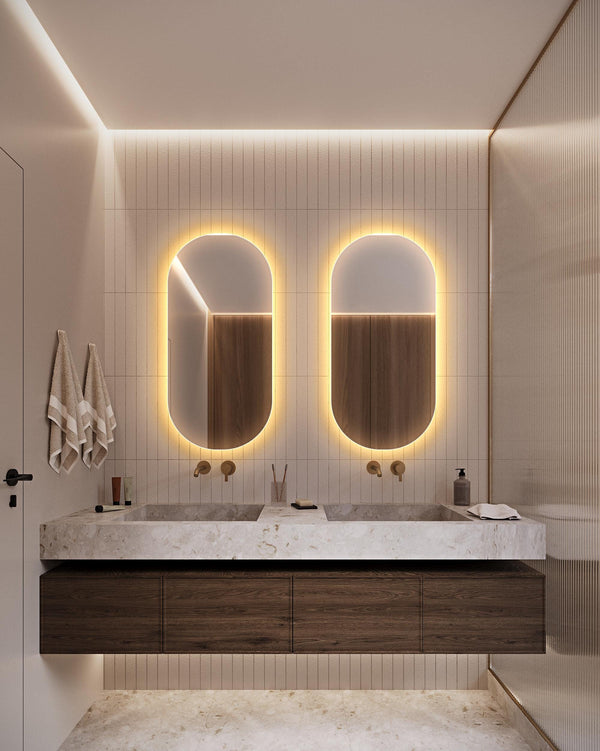 2 Miroir de salle de bain avec éclairage LED format ovale