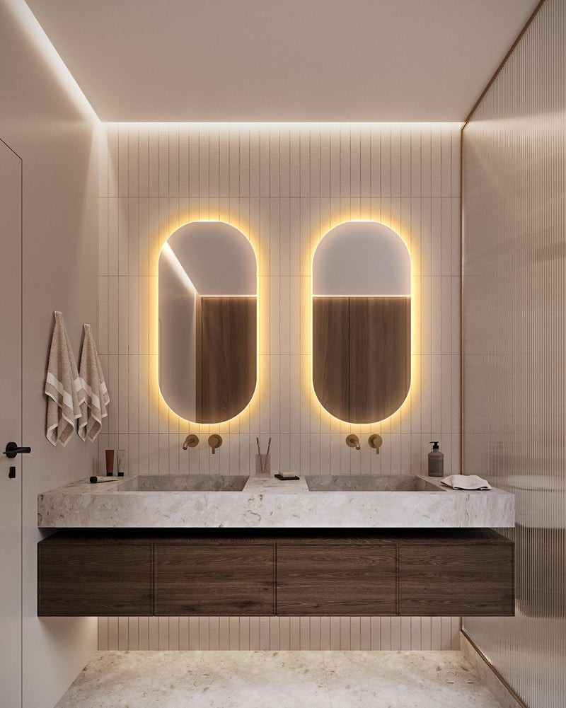 2 Miroir de salle de bain avec éclairage LED format ovale