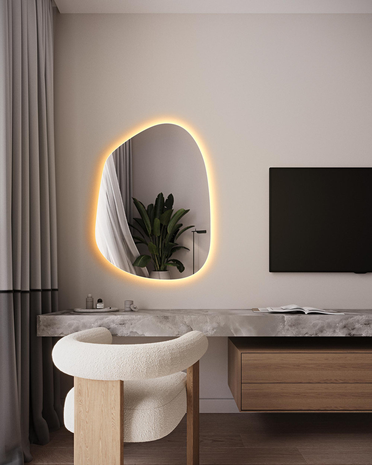 Miroir mural LED irrégulier