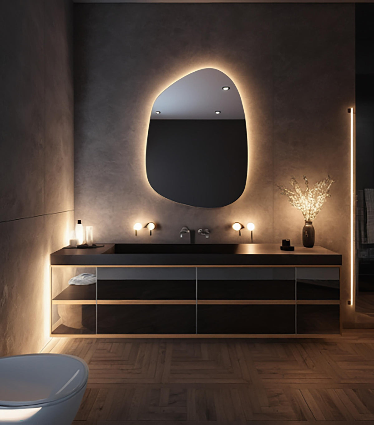 Miroir mural LED irrégulier
