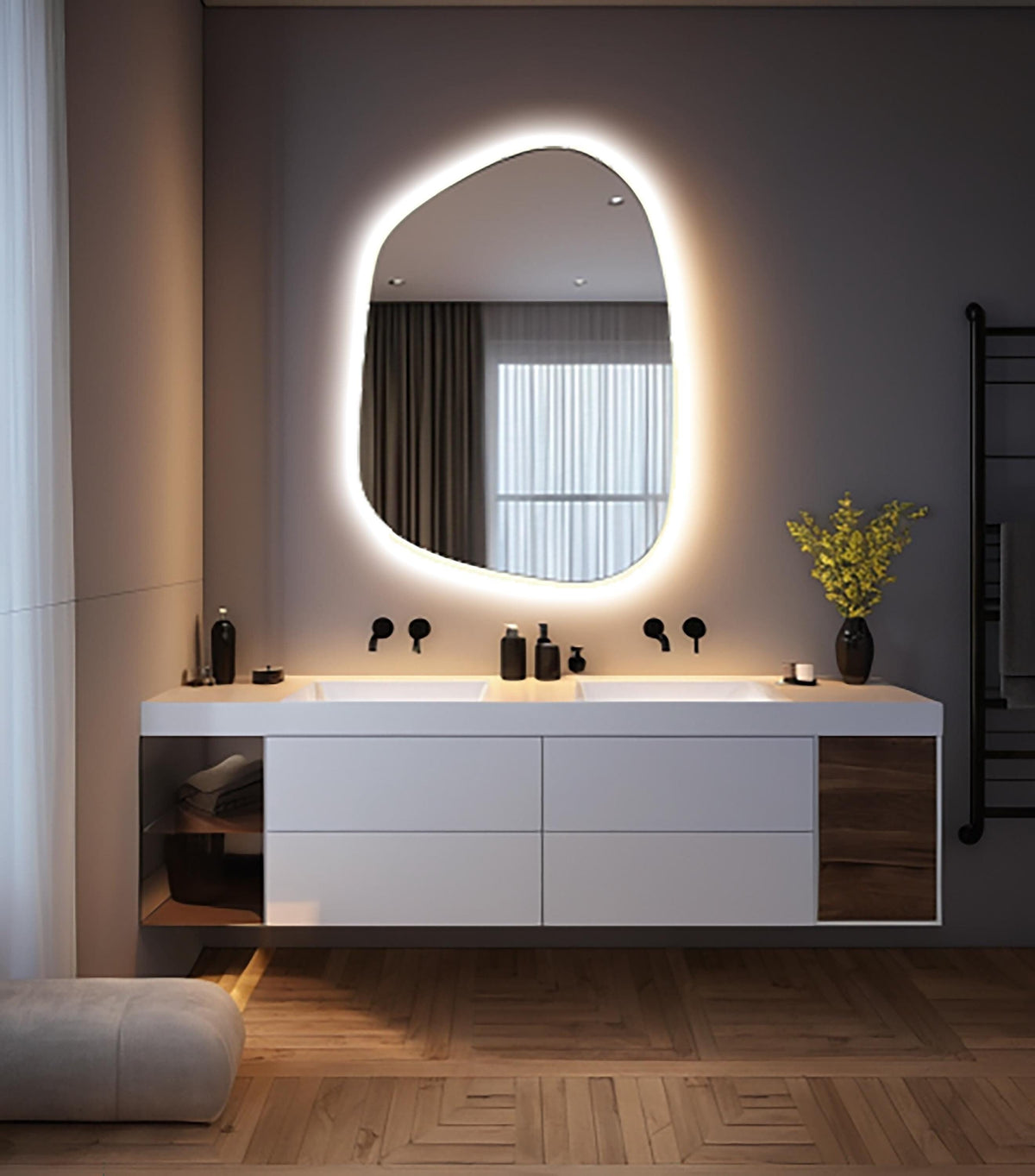 Miroir mural LED irrégulier