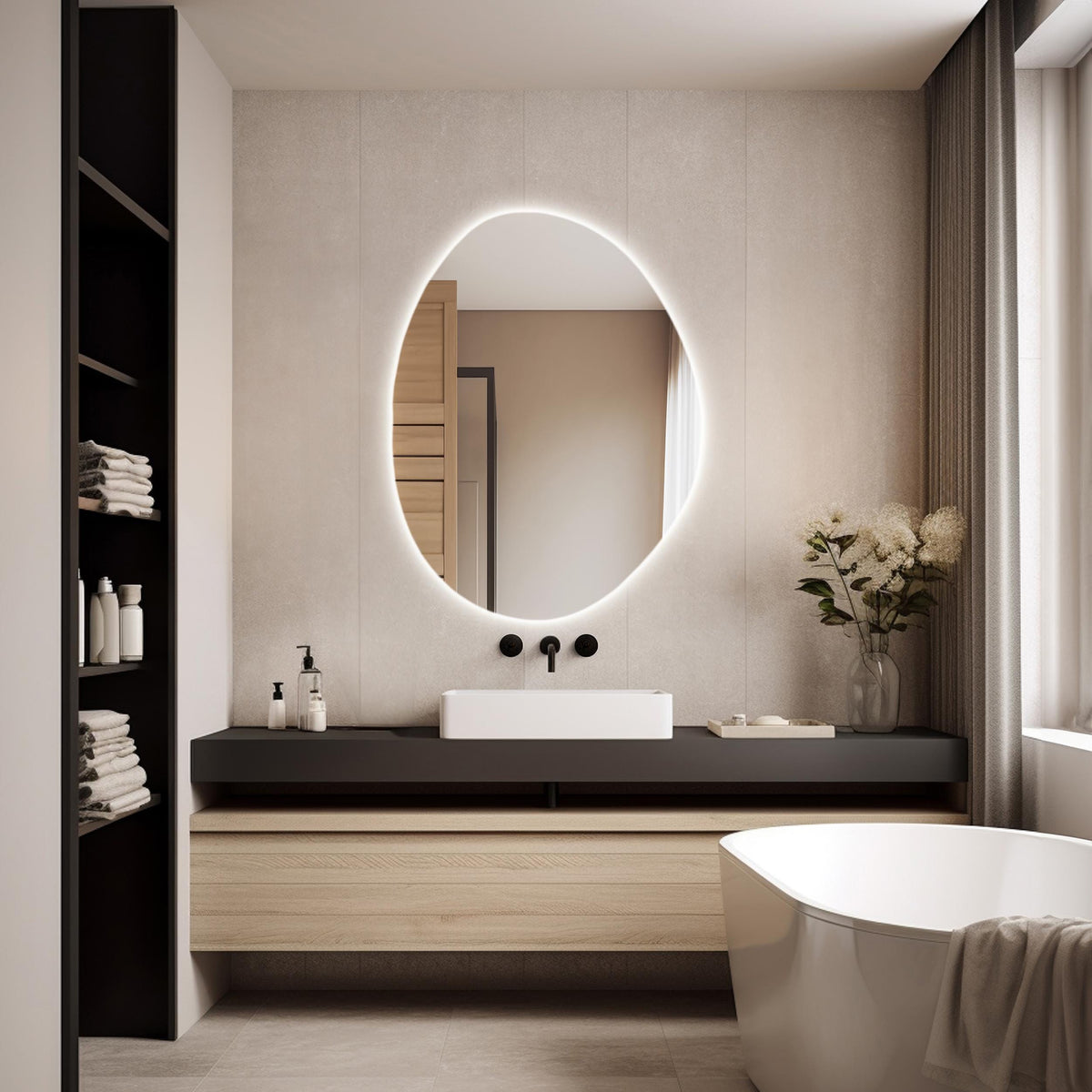 miroir de courtoisie irrégulier avec lumières