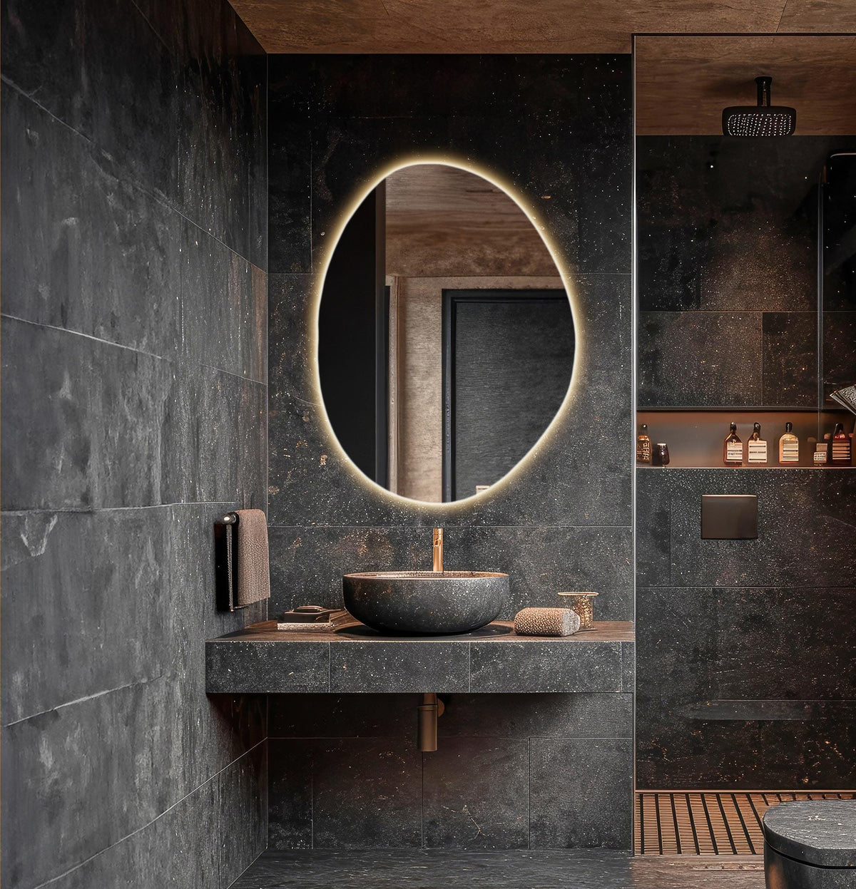miroir de courtoisie irrégulier avec lumières