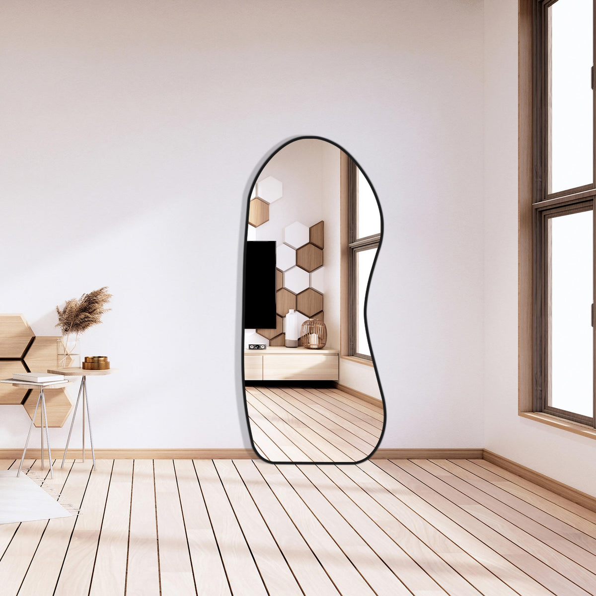 Miroir esthétique pleine longueur en skaï noir