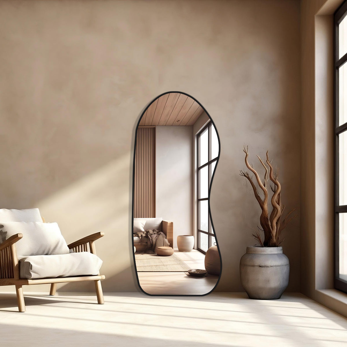 Miroir esthétique pleine longueur en skaï noir