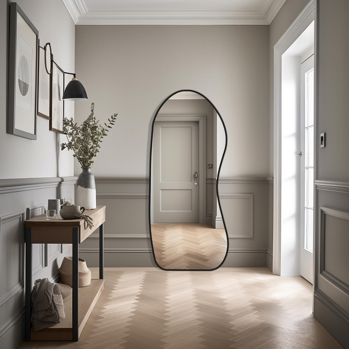 Miroir esthétique pleine longueur en skaï noir