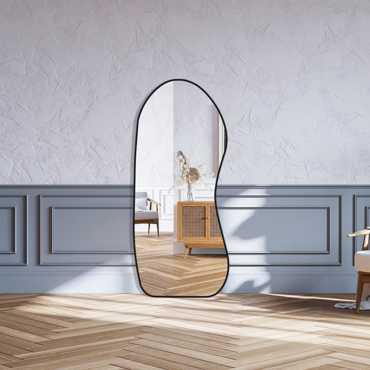 Miroir esthétique pleine longueur en skaï noir