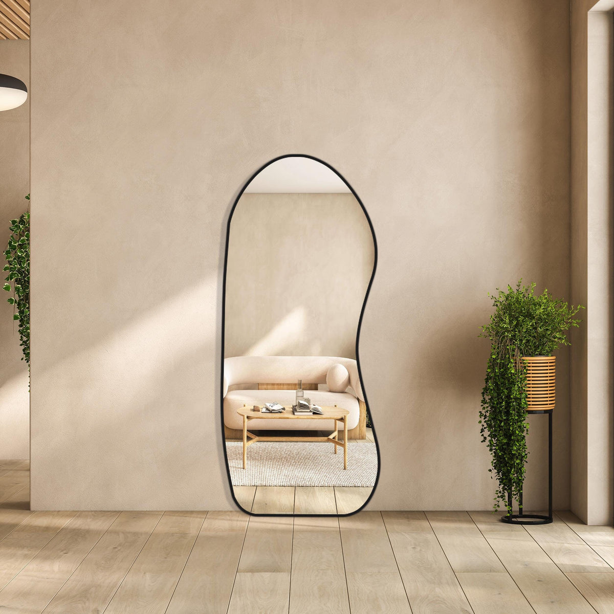 Miroir esthétique pleine longueur en skaï noir