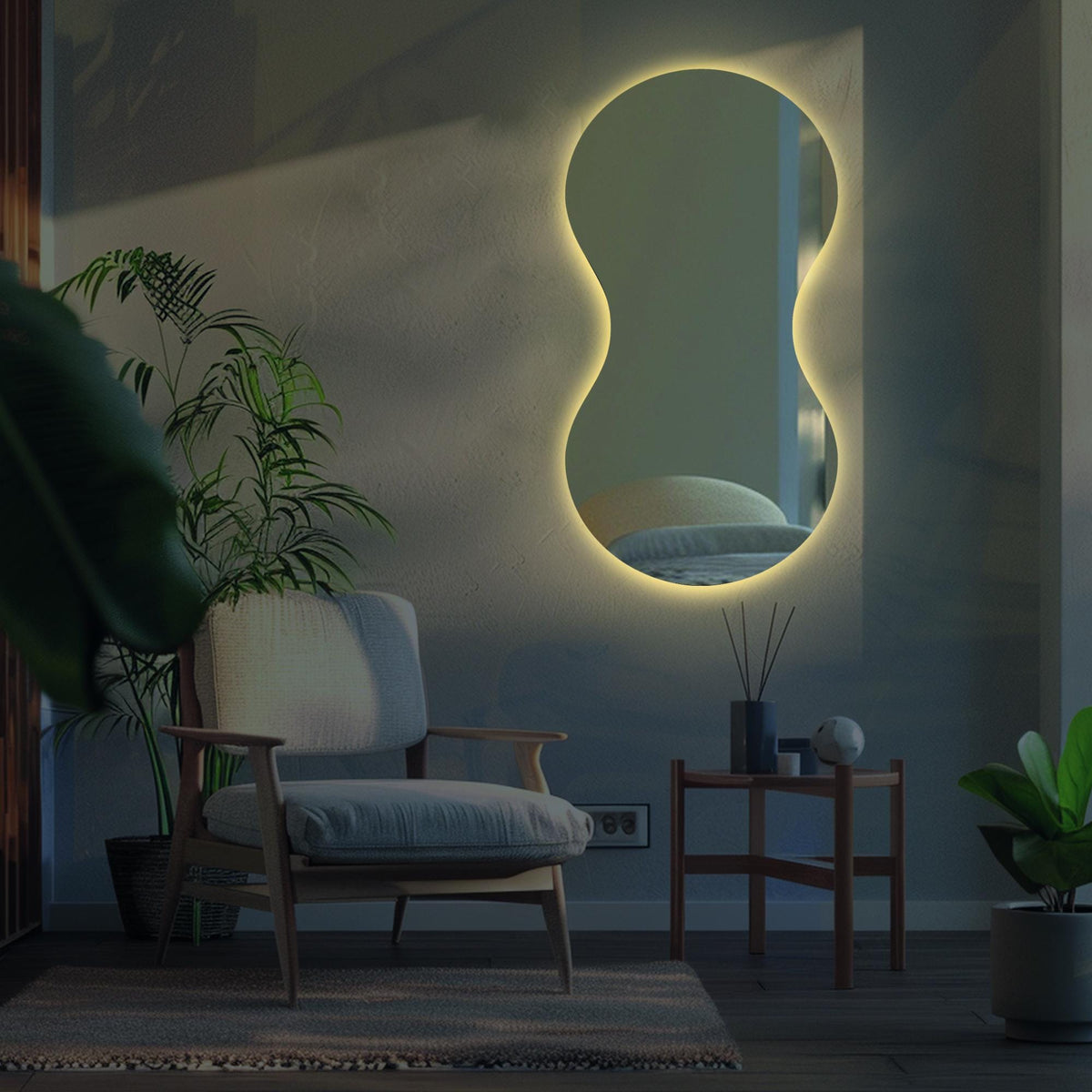 Miroir mural LED moderne de forme organique