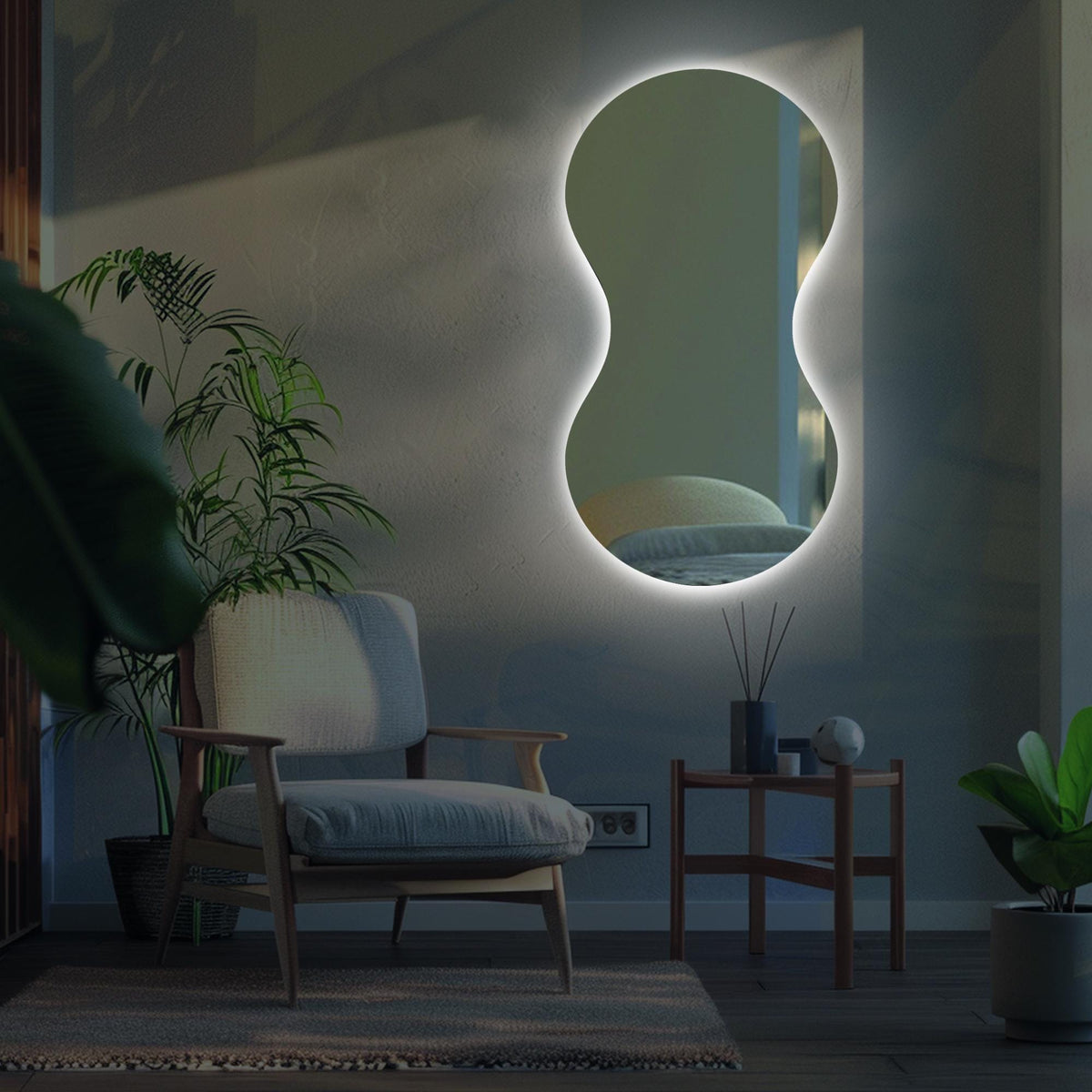 Miroir mural LED moderne de forme organique