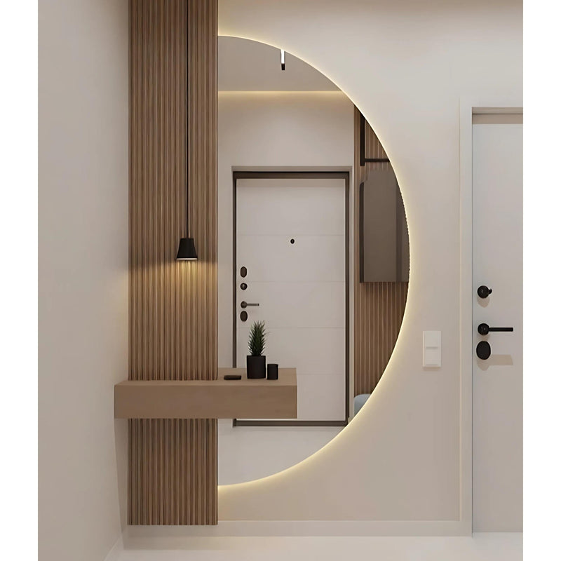 Miroir demi-rond à LED, miroir demi-lune rétro-éclairé