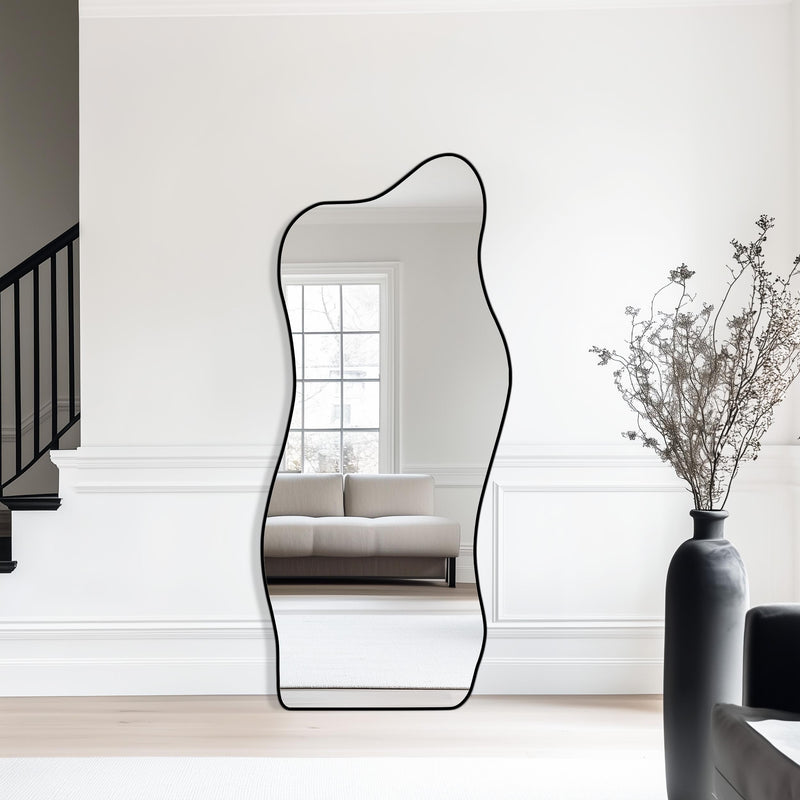 Miroir ondulé pleine longueur En skaï noir