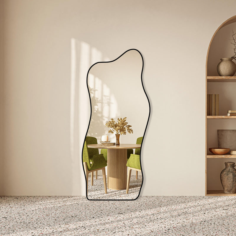 Miroir ondulé pleine longueur En skaï noir