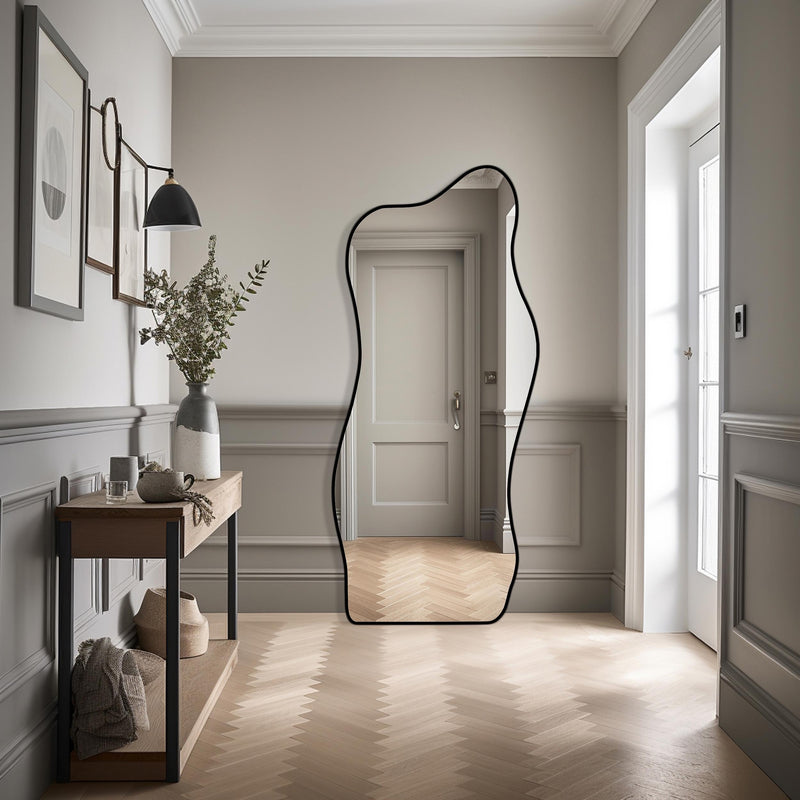 Miroir ondulé pleine longueur En skaï noir