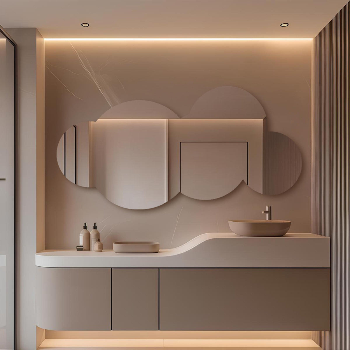 Miroir mural LED irrégulier, design nuage