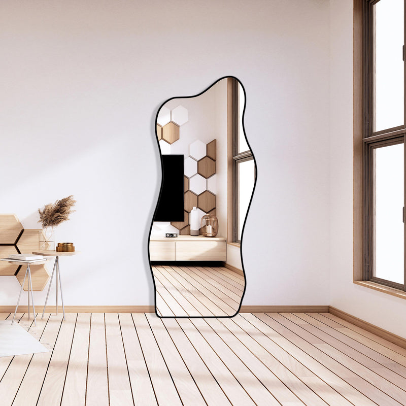 Miroir ondulé pleine longueur En skaï noir