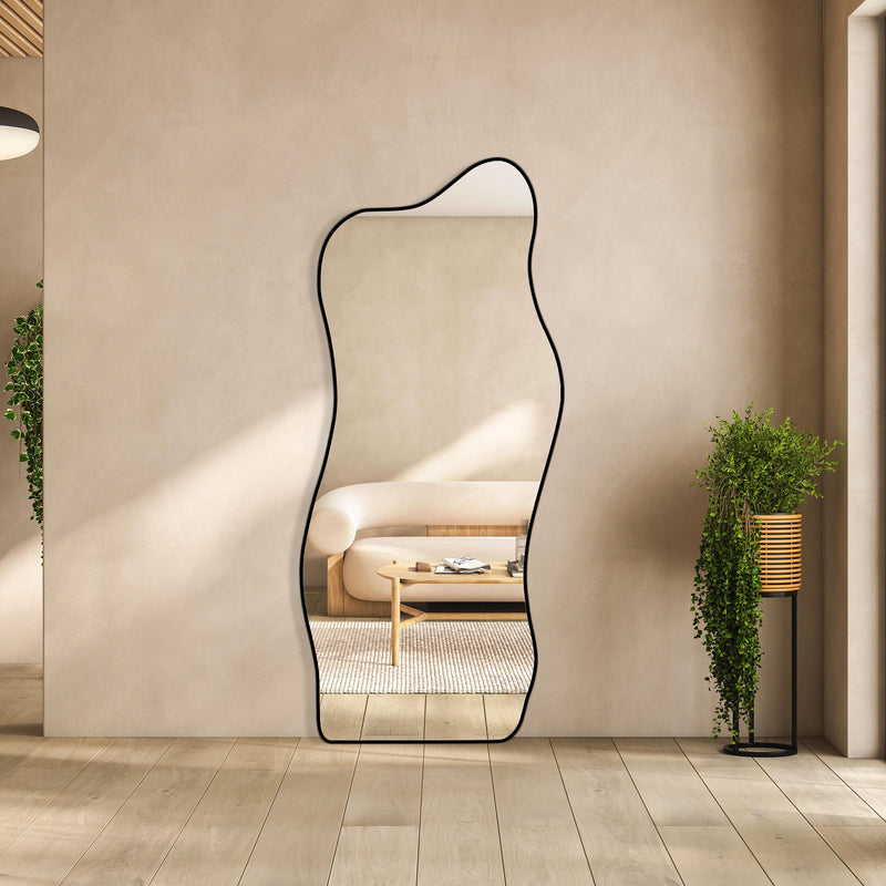 Miroir ondulé pleine longueur En skaï noir